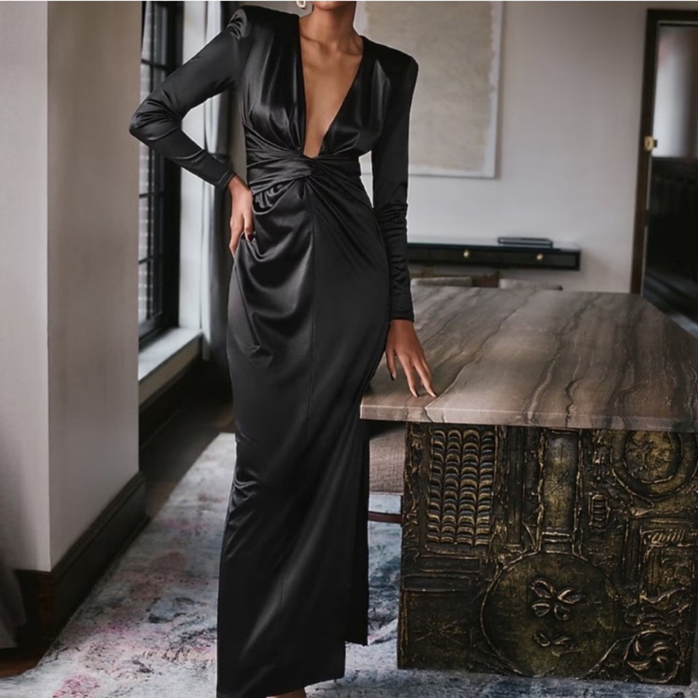 Express Black Long Sleeve Twist Front Maxi Dress
